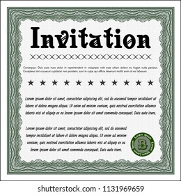 Green Retro invitation template. Vector illustration. Complex background. Artistry design. 