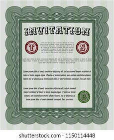 Green Retro invitation template. Vector illustration. With guilloche pattern. Money style design. 