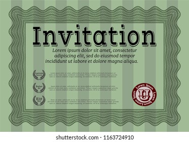 Green Retro invitation template. Vector illustration. Printer friendly. Nice design. 