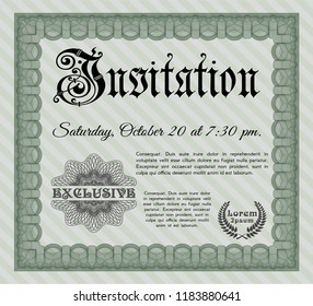 Green Retro invitation template. Vector illustration. With linear background. Money design. 