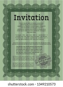 Green Retro invitation template. Vector illustration. With guilloche pattern. Money design. 