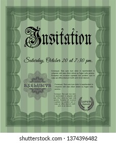 Green Retro invitation template. Vector illustration. Complex background. Money design. 