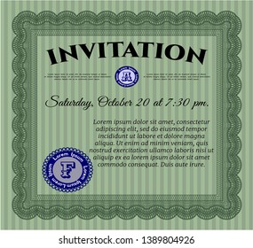 Green Retro invitation template. Vector illustration. Printer friendly. Cordial design. 