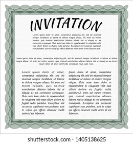 Green Retro invitation template. Vector illustration. With complex background. Cordial design. 