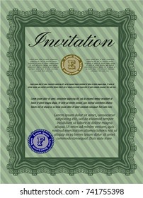 Green Retro invitation template. Vector illustration. Easy to print. Sophisticated design. 