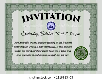 Green Retro invitation. Vector illustration. Easy to print. Retro design. 