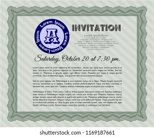 Green Retro invitation. Vector illustration. With guilloche pattern and background. Money Pattern. 