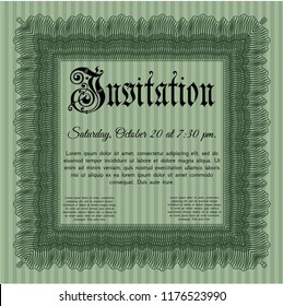 Green Retro invitation. Vector illustration. Easy to print. Sophisticated design. 