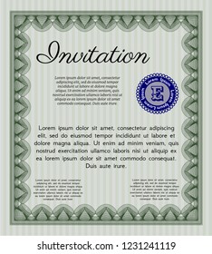 Green Retro invitation. Vector illustration. With guilloche pattern. Money Pattern. 