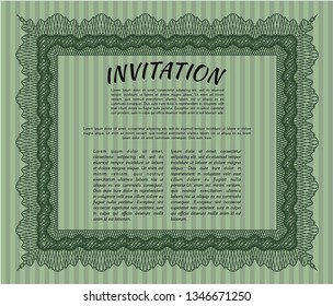 Green Retro invitation. Vector illustration. With background. Money Pattern design. 