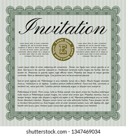 Green Retro invitation. Vector illustration. Printer friendly. Retro design. 