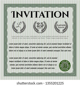 Green Retro invitation. Vector illustration. With linear background. Excellent design. 