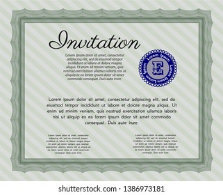 Green Retro invitation. Vector illustration. With great quality guilloche pattern. Money Pattern. 