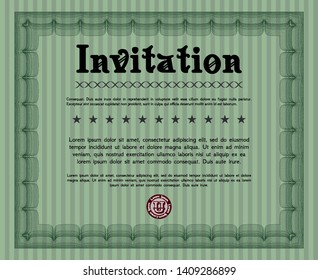 Green Retro invitation. Vector illustration. With complex background. Artistry design. 