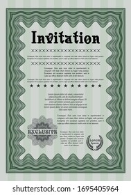 Green Retro invitation. Vector illustration. With guilloche pattern and background. Beauty design. 