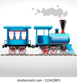 green retro locomotive with coach ride by rail (vector illustration)