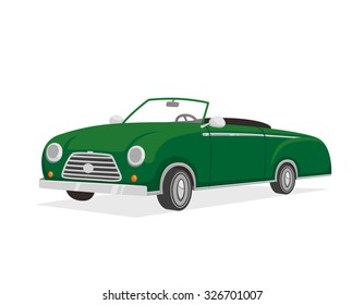 Green retro luxurious cabriolet car cartoon isolated vector illustration 