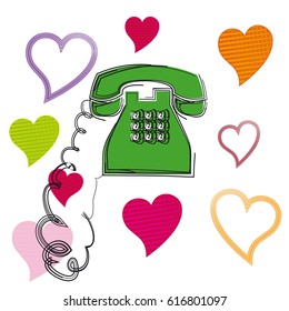 Green retro phone, drawing