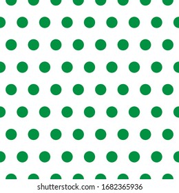 Patrón de puntos polka retro verde sobre fondo blanco