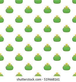 Green retro purse pattern. Cartoon illustration of green retro purse vector pattern for web