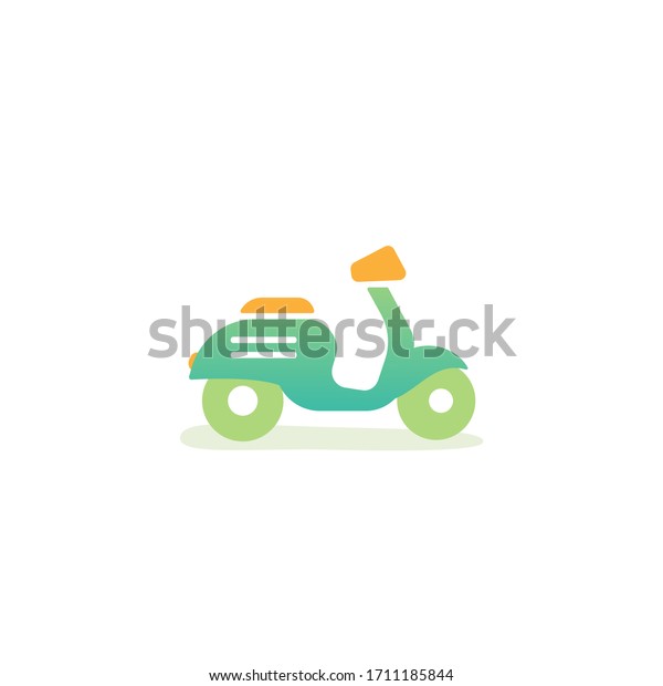 Green retro scooter or motorbike. Flat\
vector illustration isolated on white. Delivery, transport symbol.\
Healthy journey. Ecology. Go green. Hipster.\
