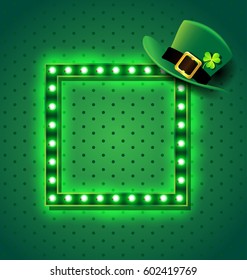 Green retro sign with St patrick hat for background