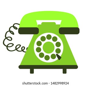 Green retro telephone on a white background. Vector illustration.