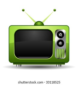 Green retro television set isolated over white