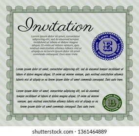 Green Retro vintage invitation. Artistry design. Easy to print. Detailed. 