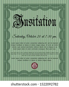 Green Retro vintage invitation. Artistry design. Easy to print. Detailed. 