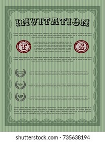 Green Retro vintage invitation. Artistry design. Easy to print. Vector illustration. 