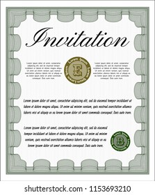 Green Retro vintage invitation. With background. Money design. Detailed. 