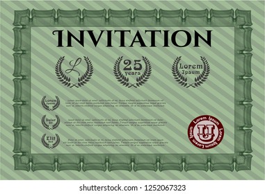 Green Retro vintage invitation. With background. Detailed. Money design. 