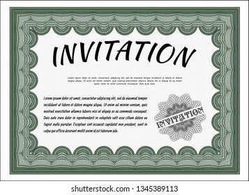 Green Retro vintage invitation. Beauty design. Printer friendly. Customizable, Easy to edit and change colors. 