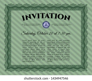 Green Retro vintage invitation. Beauty design. With guilloche pattern. Vector illustration. 