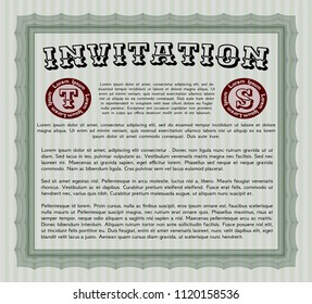Green Retro vintage invitation. With complex background. Vector illustration. Artistry design. 