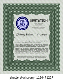 Green Retro vintage invitation. With complex linear background. Superior design. Customizable, Easy to edit and change colors. 