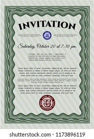 Green Retro vintage invitation. With complex background. Detailed. Good design. 