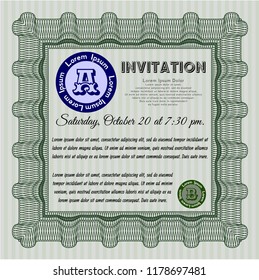 Green Retro vintage invitation. With complex linear background. Vector illustration. Retro design. 