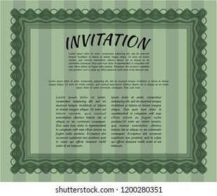 Green Retro vintage invitation. With complex background. Detailed. Money style design. 