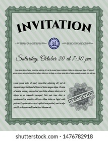 Green Retro vintage invitation. With complex linear background. Customizable, Easy to edit and change colors. Sophisticated design. 