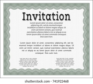 Green Retro vintage invitation. With complex linear background. Superior design. Detailed. 