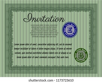 Green Retro vintage invitation. Cordial design. With great quality guilloche pattern. Customizable, Easy to edit and change colors. 