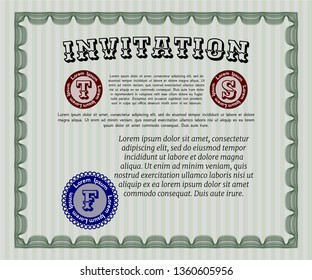 Green Retro vintage invitation. Cordial design. Printer friendly. Customizable, Easy to edit and change colors. 