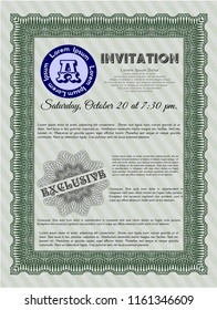 Green Retro vintage invitation. Customizable, Easy to edit and change colors. With linear background. Money Pattern design. 