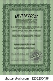 Green Retro vintage invitation. Customizable, Easy to edit and change colors. With linear background. Beauty design. 
