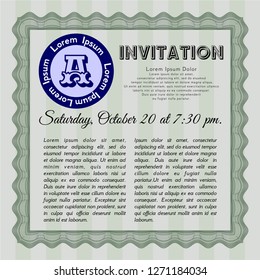 Green Retro vintage invitation. Customizable, Easy to edit and change colors. With guilloche pattern and background. Perfect design. 