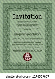 Green Retro vintage invitation. Customizable, Easy to edit and change colors. With great quality guilloche pattern. Retro design. 
