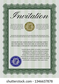 Green Retro vintage invitation. Customizable, Easy to edit and change colors. Complex background. Sophisticated design. 