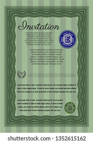 Green Retro vintage invitation. Retro design. Detailed. With complex background. 